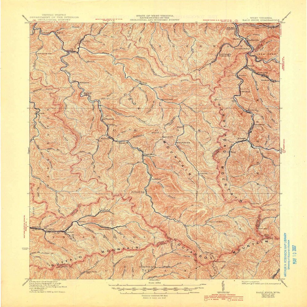 YellowMaps Bald Knob WV topo map, 1:62500 Scale, 15 X 15 Minute, Historical, 1931, Updated 1944, 20.9 x 17 in - Tyvek