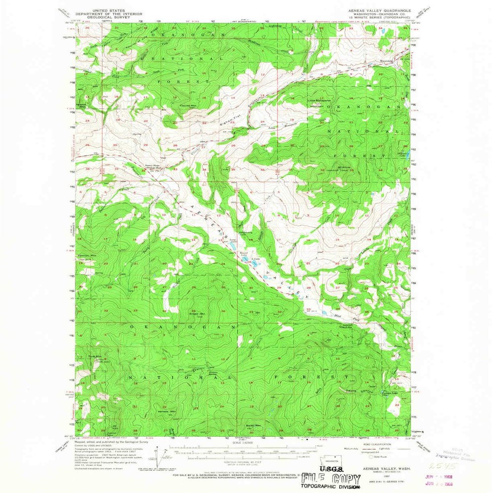 YellowMaps Aeneas Valley WA topo map, 1:62500 Scale, 15 X 15 Minute, Historical, 1957, Updated 1968, 20.9 x 17.1 in - Polypropylene
