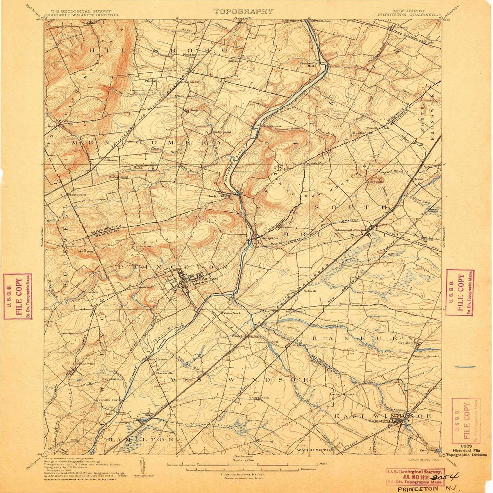 YellowMaps Princeton NJ topo map, 1:62500 Scale, 15 X 15 Minute, Historical, 1906, 19.8 x 16.6 in - Tyvek