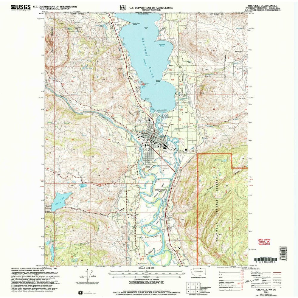 YellowMaps Oroville WA topo map, 1:24000 Scale, 7.5 X 7.5 Minute, Historical, 2001, Updated 2004, 27.2 x 22.2 in - Polypropylene