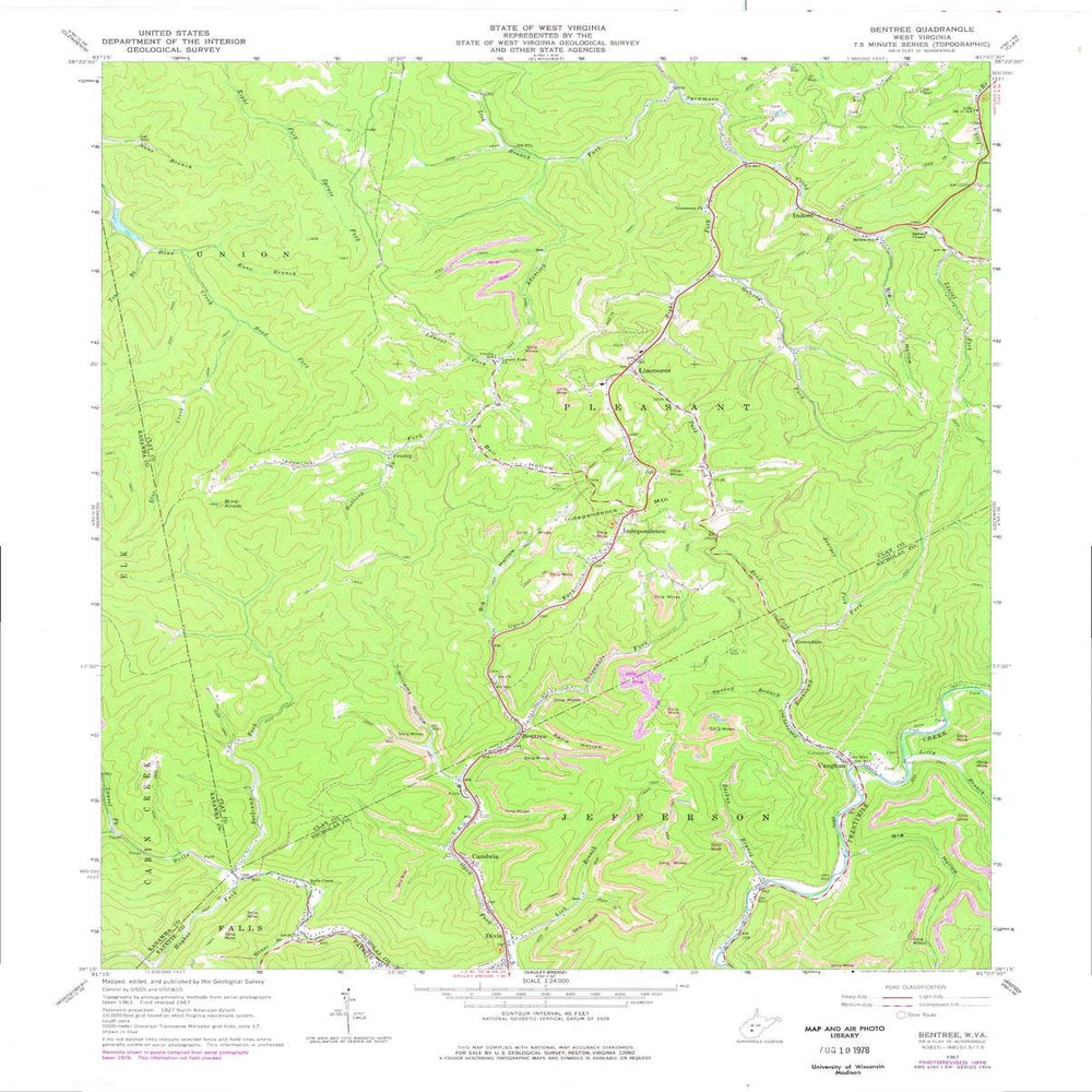 YellowMaps Bentree WV topo map, 1:24000 Scale, 7.5 X 7.5 Minute, Historical, 1967, Updated 1977, 27.4 x 22 in - Tyvek