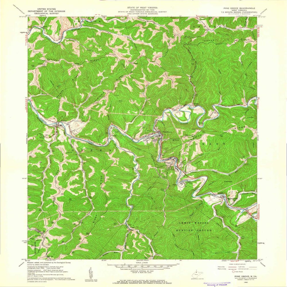 YellowMaps Pine Grove WV topo map, 1:24000 Scale, 7.5 X 7.5 Minute, Historical, 1960, Updated 1962, 26.9 x 22.1 in - Tyvek