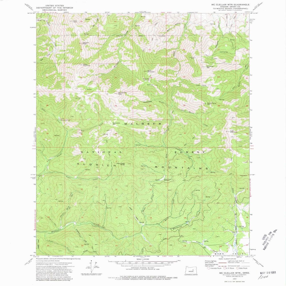 Mc Clellan MTN OR topo map, 1:24000 Scale, 7.5 X 7.5 Minute, Historical, 1972, Updated 1981, 26.9 x 21.9 in - Tyvek