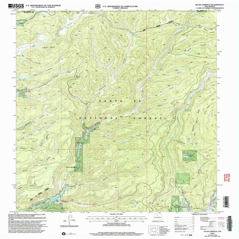 YellowMaps Seven Springs NM topo map, 1:24000 Scale, 7.5 X 7.5 Minute, Historical, 2002, Updated 2003, 27.1 x 22.1 in - Tyvek
