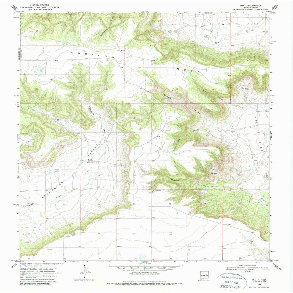 YellowMaps Ima NM topo map, 1:24000 Scale, 7.5 X 7.5 Minute, Historical, 1968, Updated 1987, 26.9 x 22 in - Polypropylene