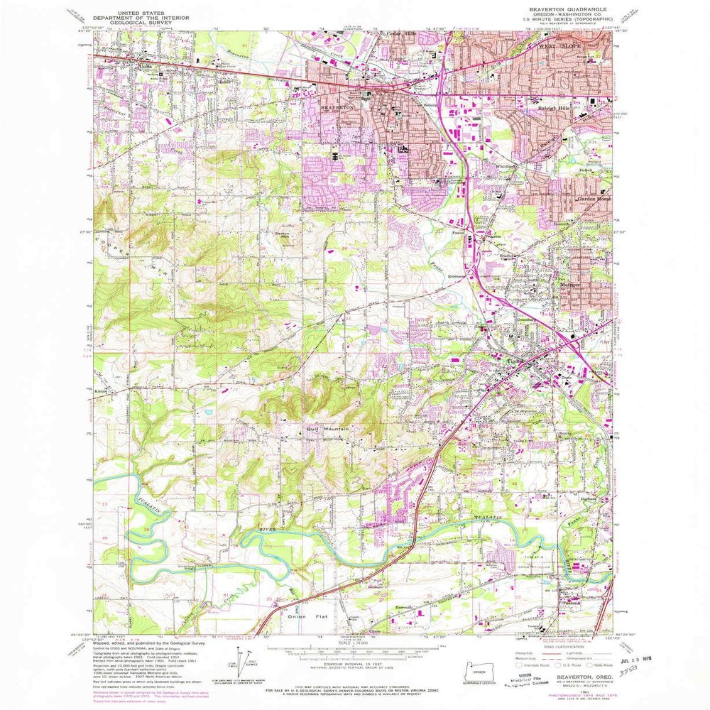 YellowMaps Beaverton OR topo map, 1:24000 Scale, 7.5 X 7.5 Minute, Historical, 1961, Updated 1977, 26.8 x 21.9 in - Polypropylene