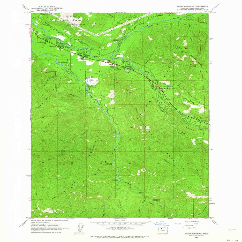 YellowMaps Rhododendron OR topo map, 1:24000 Scale, 7.5 X 7.5 Minute, Historical, 1962, Updated 1964, 26.9 x 22 in - Tyvek