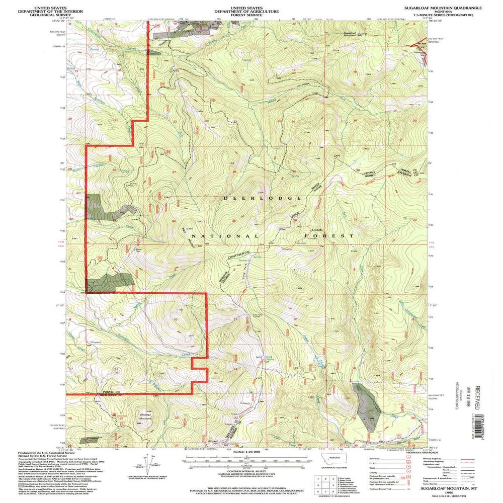 YellowMaps Sugarloaf Mountain MT topo map, 1:24000 Scale, 7.5 X 7.5 Minute, Historical, 1996, Updated 1998, 26.9 x 22.1 in - Polypropylene