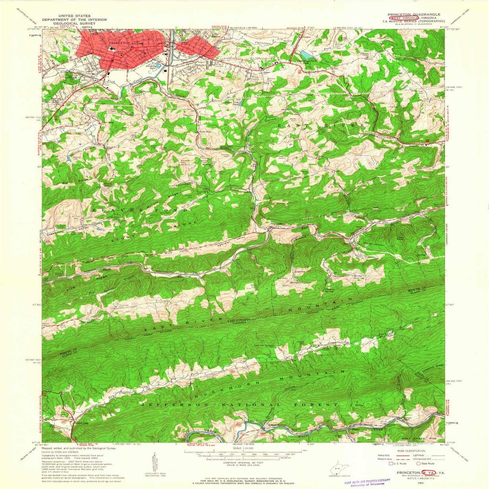 YellowMaps Princeton WV topo map, 1:24000 Scale, 7.5 X 7.5 Minute, Historical, 1962, Updated 1963, 26.9 x 22.1 in - Tyvek