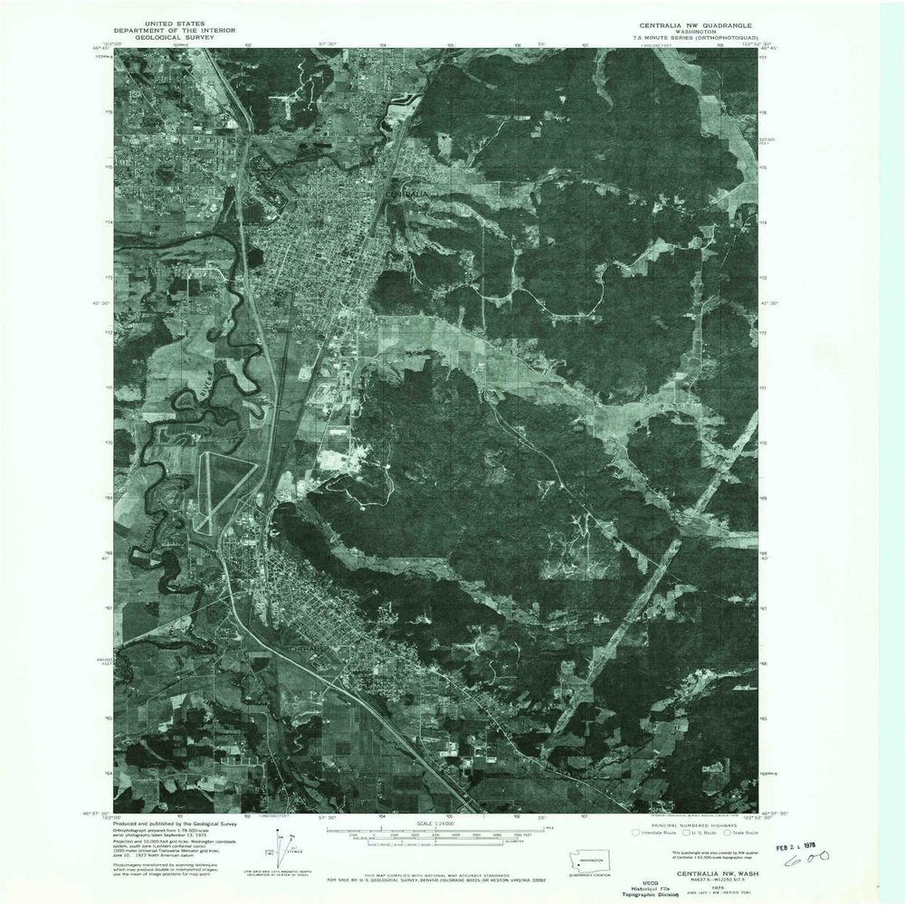 YellowMaps Centralia NW WA topo map, 1:24000 Scale, 7.5 X 7.5 Minute, Historical, 1975, Updated 1978, 27.1 x 22.1 in - Polypropylene