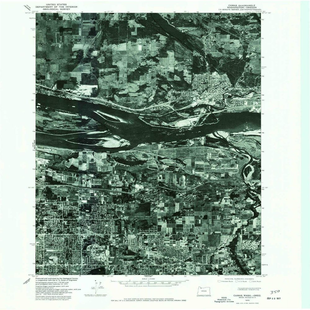 YellowMaps Camas WA topo map, 1:24000 Scale, 7.5 X 7.5 Minute, Historical, 1975, Updated 1977, 27 x 22 in - Polypropylene