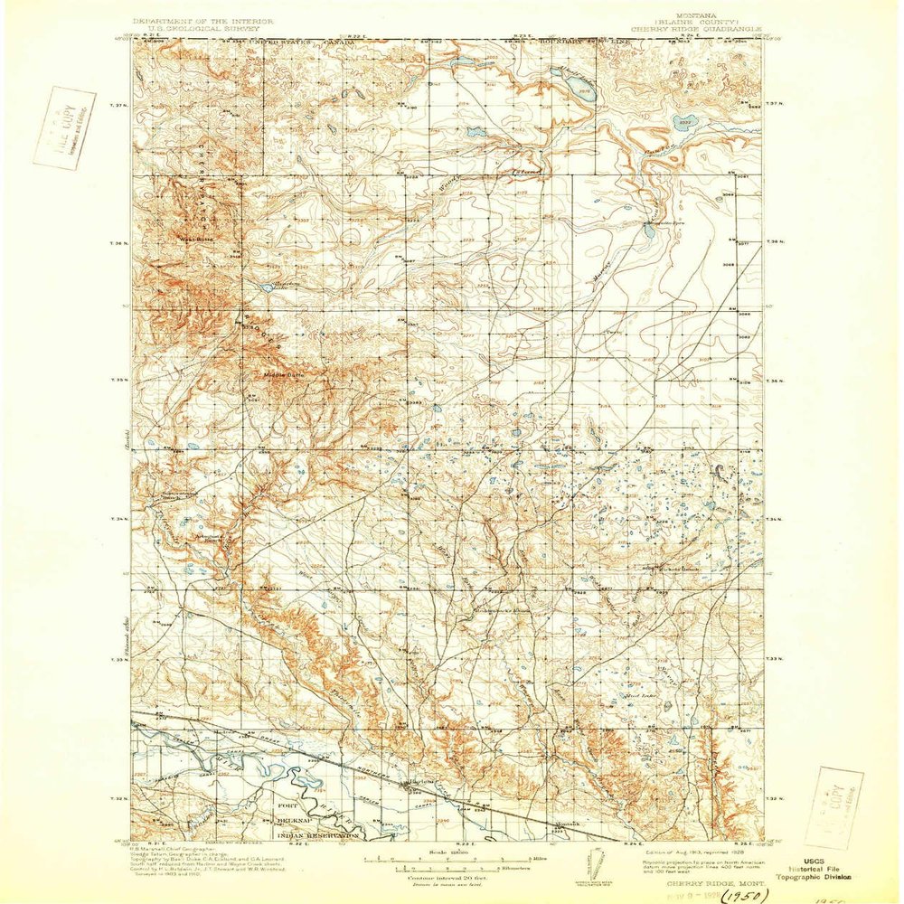 YellowMaps Cherry Ridge MT topo map, 1:125000 Scale, 30 X 30 Minute, Historical, 1913, Updated 1928, 19.7 x 16.6 in - Tyvek