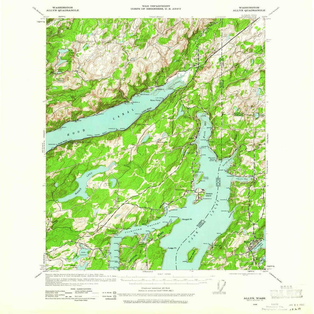 YellowMaps Allyn WA topo map, 1:62500 Scale, 15 X 15 Minute, Historical, 1938, Updated 1962, 21.9 x 17 in - Tyvek