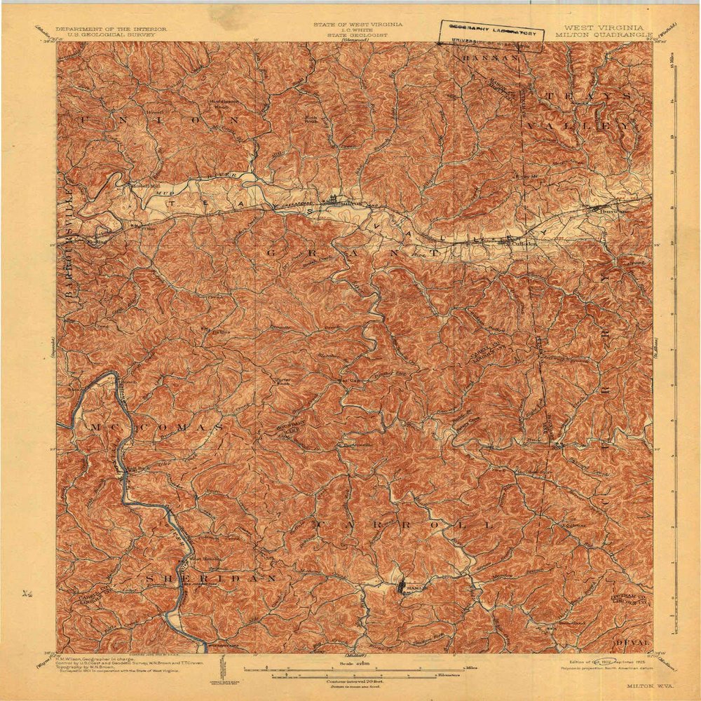 YellowMaps Milton WV topo map, 1:62500 Scale, 15 X 15 Minute, Historical, 1902, Updated 1925, 20 x 16.2 in - Tyvek
