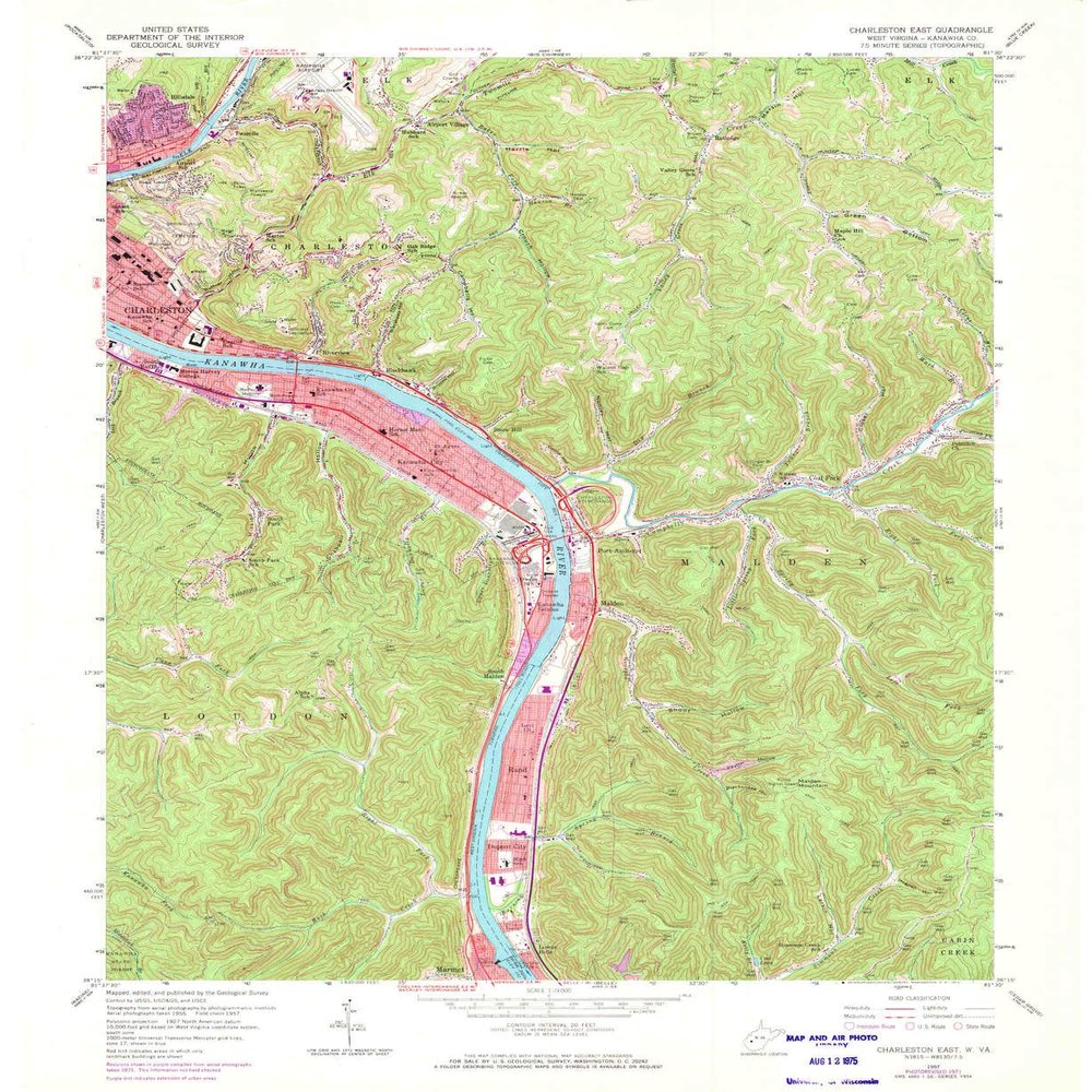 YellowMaps Charleston East WV topo map, 1:24000 Scale, 7.5 X 7.5 Minute, Historical, 1957, Updated 1973, 26.9 x 22.1 in - Polypropylene