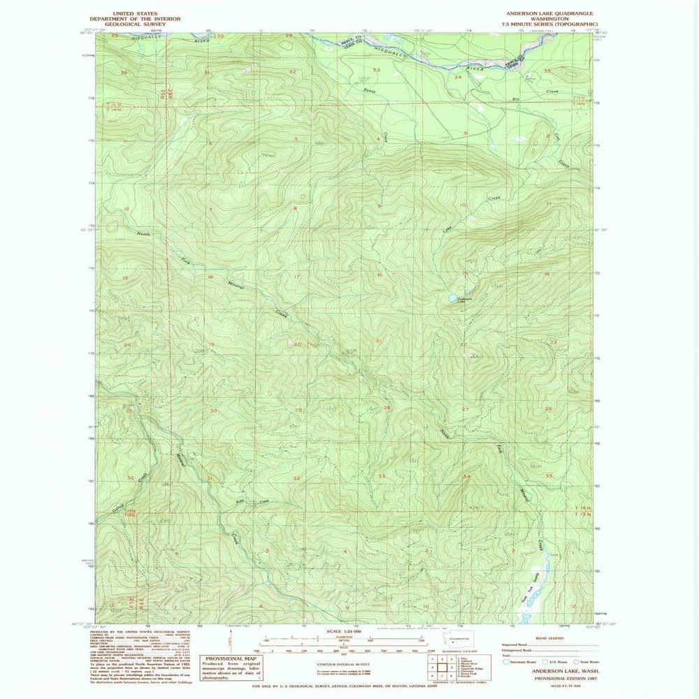 YellowMaps Anderson Lake WA topo map, 1:24000 Scale, 7.5 X 7.5 Minute, Historical, 1987, Updated 1987, 27.1 x 22.1 in - Tyvek