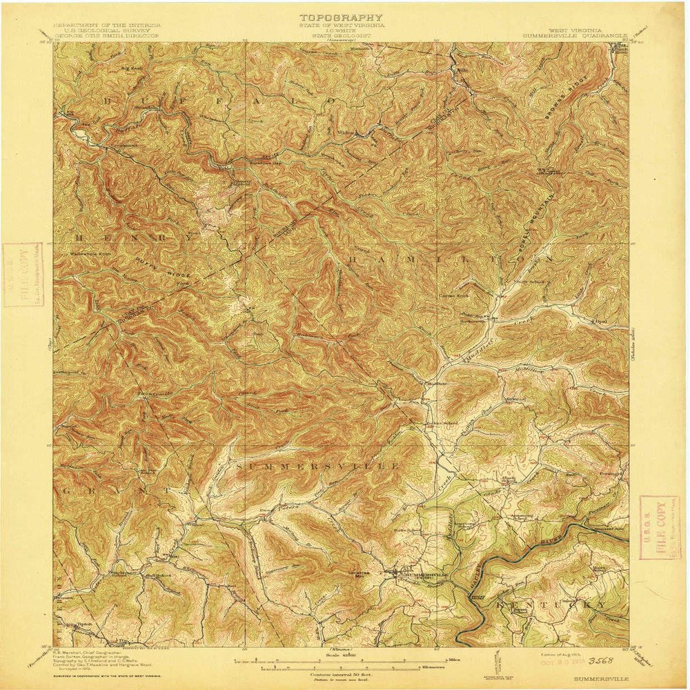 YellowMaps Summersville WV topo map, 1:62500 Scale, 15 X 15 Minute, Historical, 1915, 19.9 x 16.5 in - Polypropylene