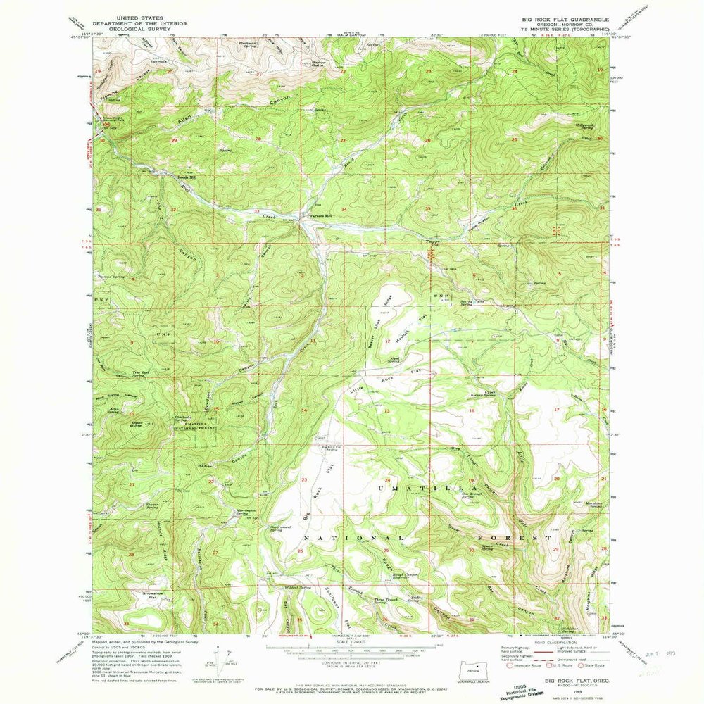 YellowMaps Big Rock Flat OR topo map, 1:24000 Scale, 7.5 X 7.5 Minute, Historical, 1969, Updated 1973, 26.9 x 22 in - Tyvek
