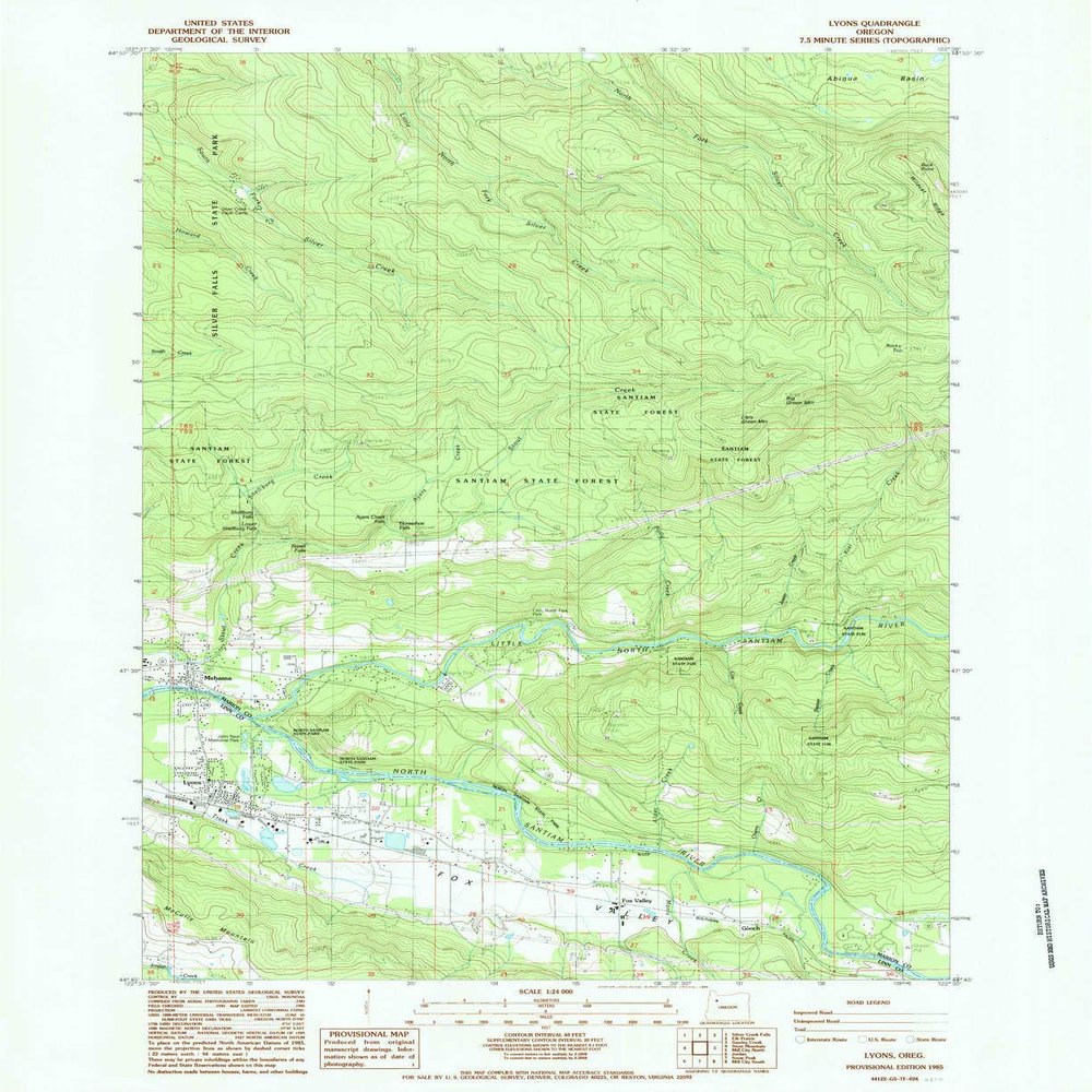 YellowMaps Lyons OR topo map, 1:24000 Scale, 7.5 X 7.5 Minute, Historical, 1985, Updated 1985, 26.8 x 21.9 in - Tyvek