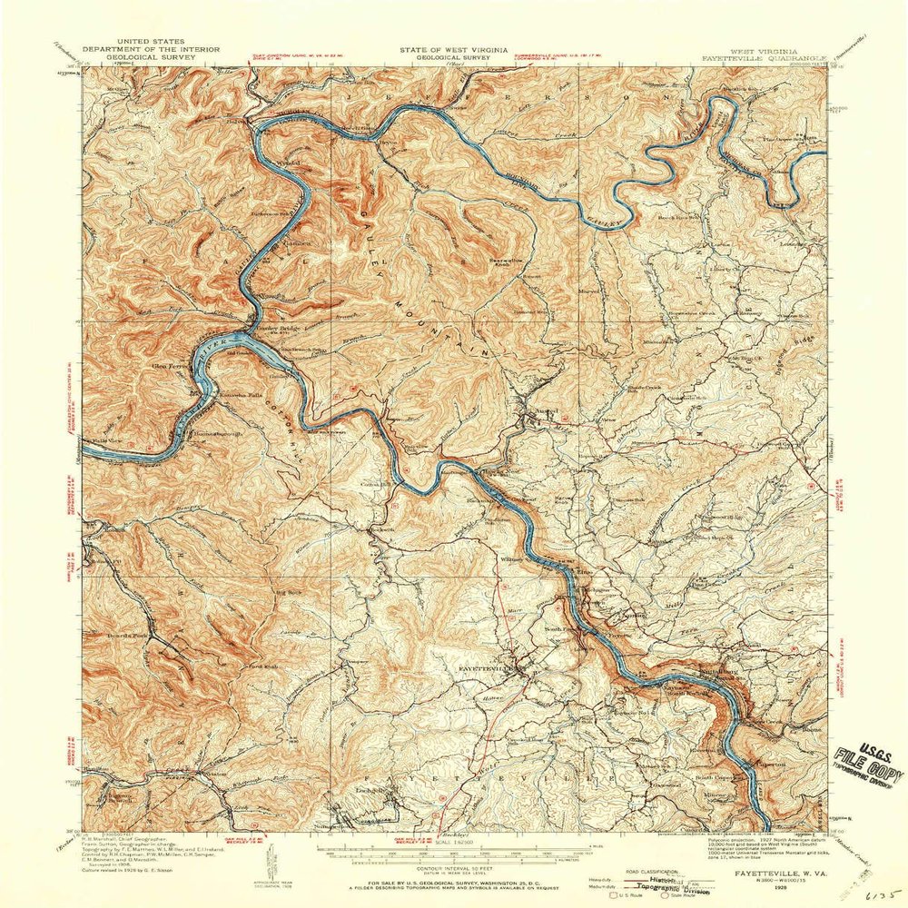 YellowMaps Fayetteville WV topo map, 1:62500 Scale, 15 X 15 Minute, Historical, 1928, Updated 1960, 20.7 x 16.8 in - Polypropylene