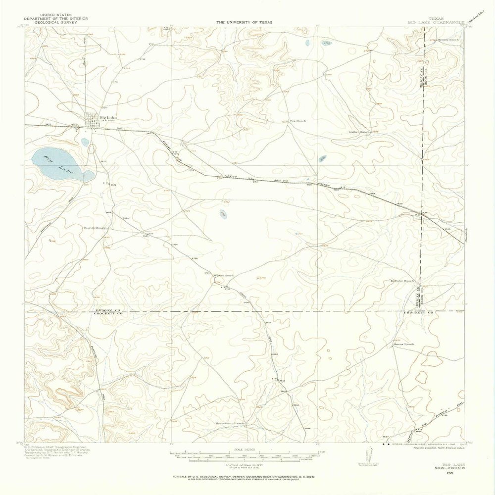 YellowMaps Big Lake TX topo map, 1:62500 Scale, 15 X 15 Minute, Historical, 1920, Updated 1965, 20.8 x 16.9 in - Polypropylene