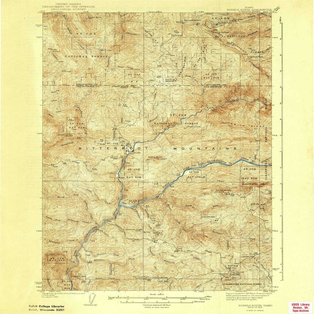 YellowMaps Boehls Butte ID topo map, 1:62500 Scale, 15 X 15 Minute, Historical, 1943, 19.8 x 16.4 in - Polypropylene
