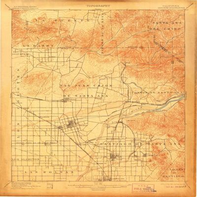 YellowMaps Anaheim CA topo map, 1:62500 Scale, 15 X 15 Minute, Historical, 1901, Updated 1906, 20.1 x 16.6 in - Polypropylene