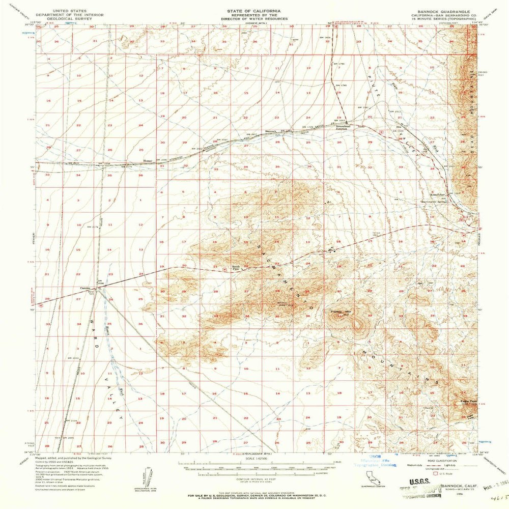 YellowMaps Bannock CA topo map, 1:62500 Scale, 15 X 15 Minute, Historical, 1956, Updated 1961, 20.8 x 16.6 in - Polypropylene