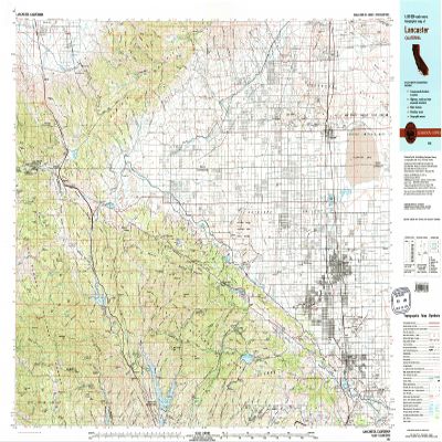 YellowMaps Lancaster CA topo map, 1:100000 Scale, 30 X 60 Minute, Historical, 1981, Updated 1984, 23.9 x 42.6 in - Polypropylene