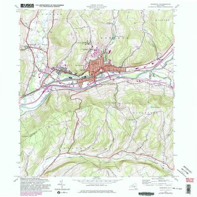 YellowMaps Oneonta NY topo map, 1:24000 Scale, 7.5 X 7.5 Minute, Historical, 1943, Updated 1983, 26.9 x 21.7 in - Tyvek