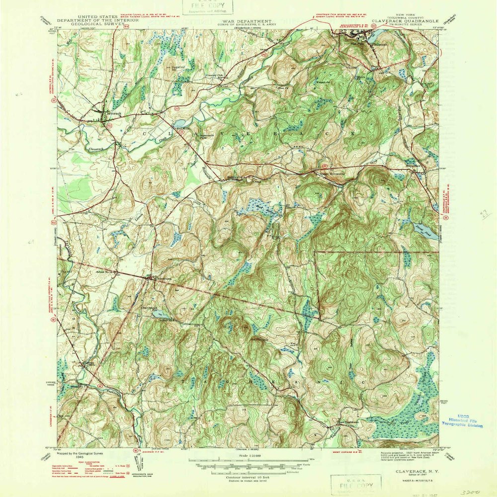 YellowMaps Claverack NY topo map, 1:31680 Scale, 7.5 X 7.5 Minute, Historical, 1947, 20.6 x 16.9 in - Tyvek