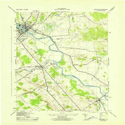 YellowMaps Carthage NY topo map, 1:31680 Scale, 7.5 X 7.5 Minute, Historical, 1943, 21.8 x 16.9 in - Polypropylene