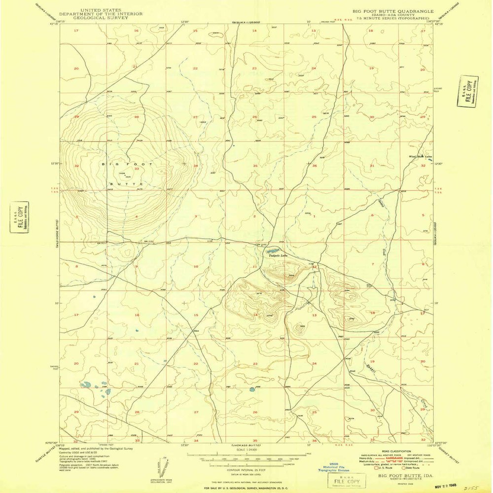YellowMaps Big Foot Butte ID topo map, 1:24000 Scale, 7.5 X 7.5 Minute, Historical, 1948, 26.8 x 22 in - Polypropylene
