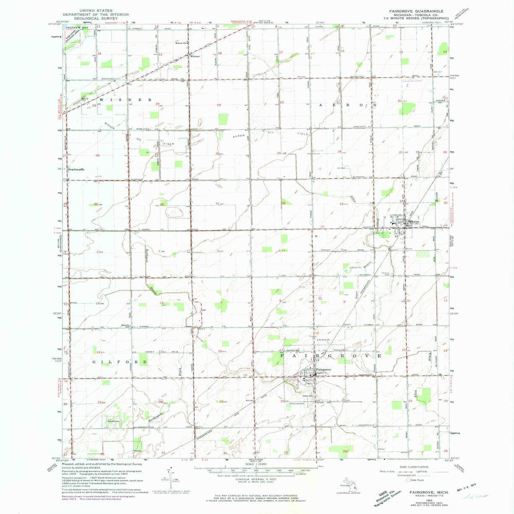 YellowMaps Fairgrove MI topo map, 1:24000 Scale, 7.5 X 7.5 Minute, Historical, 1963, Updated 1974, 27 x 22 in - Polypropylene