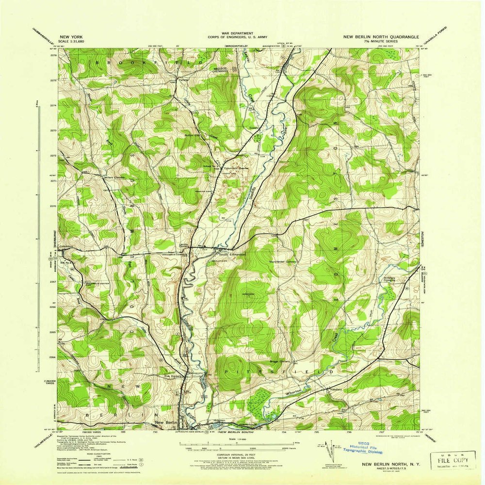 YellowMaps New Berlin North NY topo map, 1:31680 Scale, 7.5 X 7.5 Minute, Historical, 1945, 21.9 x 17 in - Polypropylene