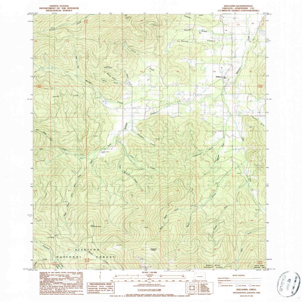 YellowMaps Williams OR topo map, 1:24000 Scale, 7.5 X 7.5 Minute, Historical, 1986, Updated 1986, 26.9 x 21.9 in - Polypropylene