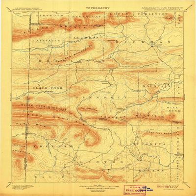 YellowMaps Poteau Mountain AR topo map, 1:125000 Scale, 30 X 30 Minute, Historical, 1899, Updated 1908, 20 x 16.5 in - Tyvek