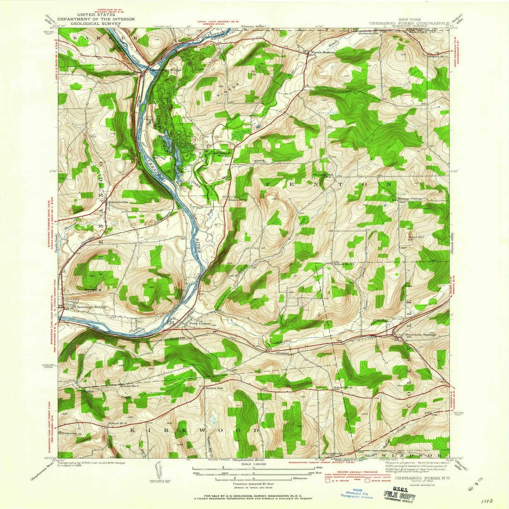YellowMaps Chenango Forks NY topo map, 1:24000 Scale, 7.5 X 7.5 Minute, Historical, 1942, Updated 1960, 26.9 x 22 in - Polypropylene