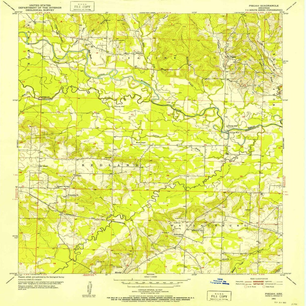 YellowMaps Pisgah AR topo map, 1:24000 Scale, 7.5 X 7.5 Minute, Historical, 1951, Updated 1952, 26.8 x 22 in - Polypropylene