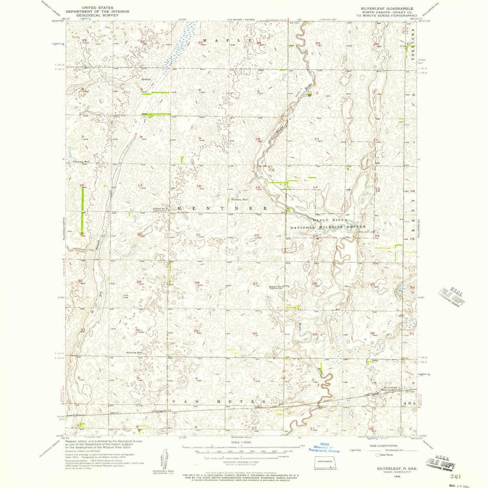 YellowMaps Silverleaf ND topo map, 1:24000 Scale, 7.5 X 7.5 Minute, Historical, 1956, Updated 1957, 26.8 x 22 in - Polypropylene