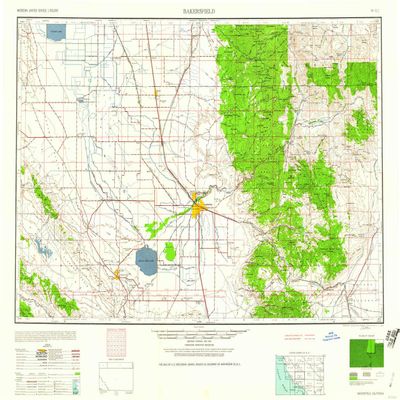 YellowMaps Bakersfield CA topo map, 1:250000 Scale, 1 X 2 Degree, Historical, 1960, Updated 1960, 23.9 x 32 in - Polypropylene
