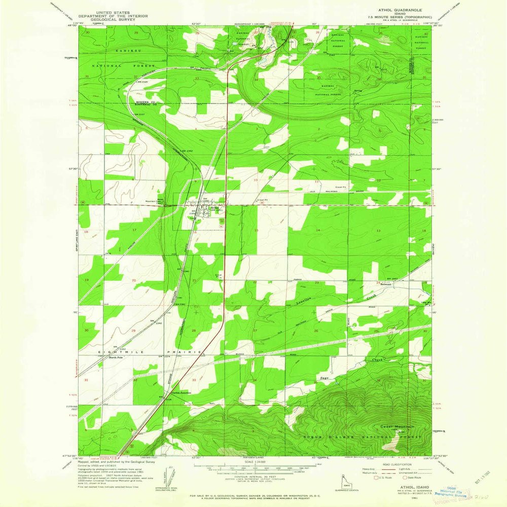 YellowMaps Athol ID topo map, 1:24000 Scale, 7.5 X 7.5 Minute, Historical, 1961, Updated 1962, 26.8 x 22 in - Polypropylene