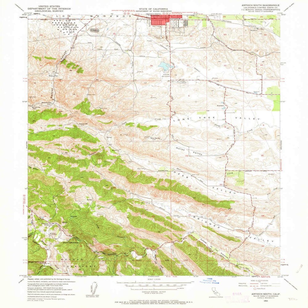 YellowMaps Antioch South CA topo map, 1:24000 Scale, 7.5 X 7.5 Minute, Historical, 1953, Updated 1963, 26.9 x 22 in - Polypropylene