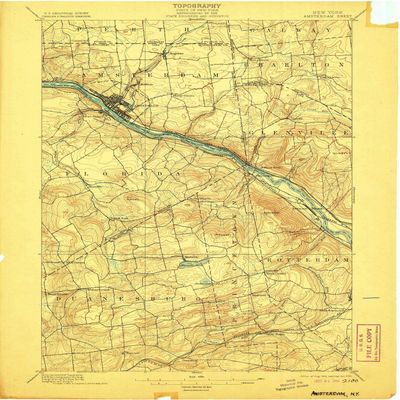 YellowMaps Amsterdam NY topo map, 1:62500 Scale, 15 X 15 Minute, Historical, 1895, Updated 1906, 19.9 x 16.6 in - Polypropylene