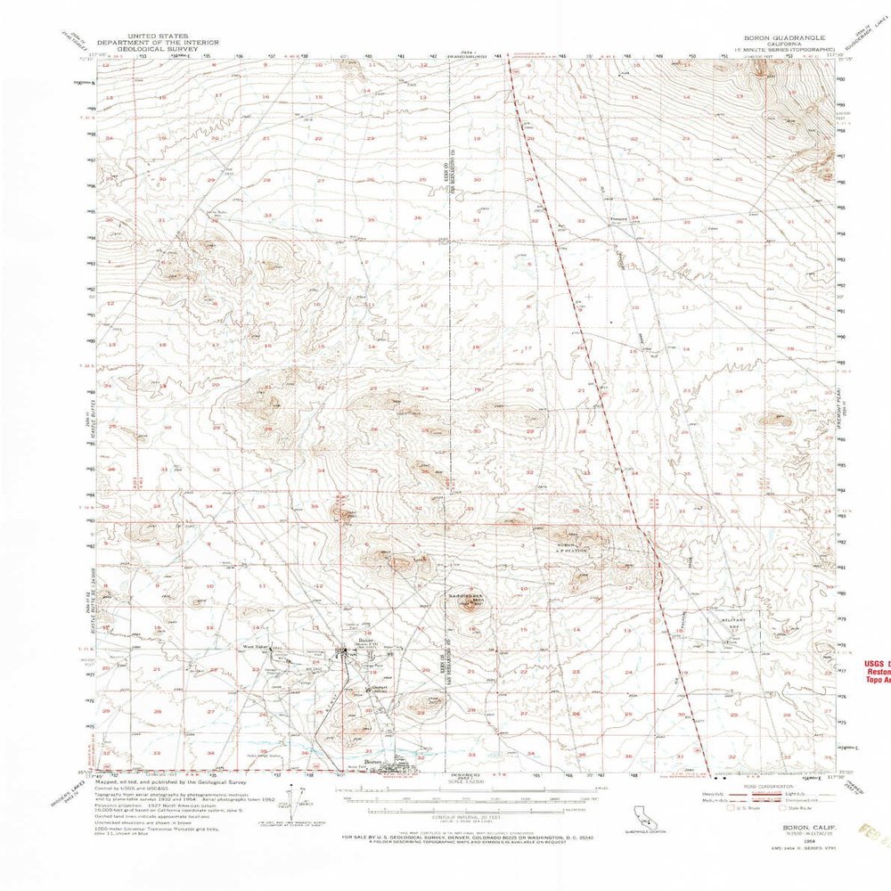 YellowMaps Boron CA topo map, 1:62500 Scale, 15 X 15 Minute, Historical, 1954, Updated 1971, 21.8 x 17.3 in - Polypropylene