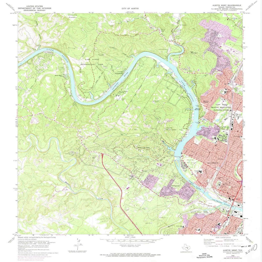 YellowMaps Austin West TX topo map, 1:24000 Scale, 7.5 X 7.5 Minute, Historical, 1966, Updated 1974, 27 x 23 in - Polypropylene