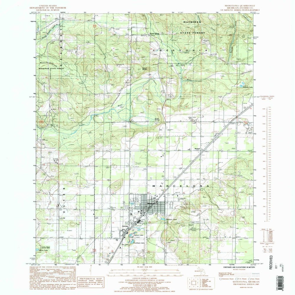 YellowMaps Mancelona MI topo map, 1:24000 Scale, 7.5 X 7.5 Minute, Historical, 1985, Updated 1986, 26.9 x 22 in - Polypropylene