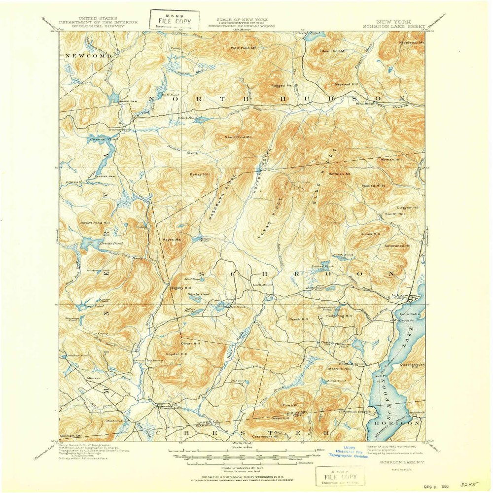YellowMaps Schroon Lake NY topo map, 1:62500 Scale, 15 X 15 Minute, Historical, 1897, Updated 1950, 21 x 17 in - Tyvek