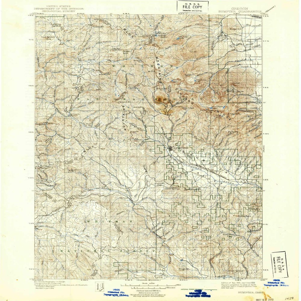 YellowMaps Sumpter OR topo map, 1:125000 Scale, 30 X 30 Minute, Historical, 1901, Updated 1939, 19.9 x 16.5 in - Tyvek