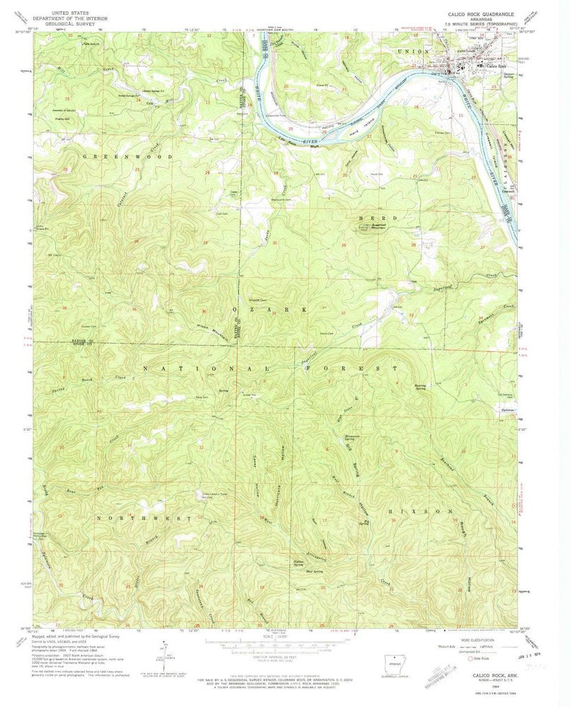 YellowMaps Calico Rock AR topo map, 1:24000 Scale, 7.5 X 7.5 Minute, Historical, 1964, Updated 1974, 27 x 21.8 in - Polypropylene